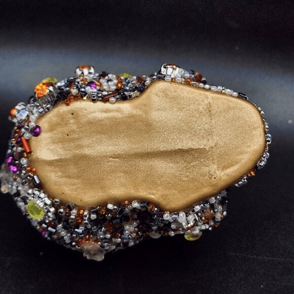 Sugar Skull Ornament Pier 1 Rhinestone Beaded Sequins Retired Halloween Gold v2 - Picture 9 of 10